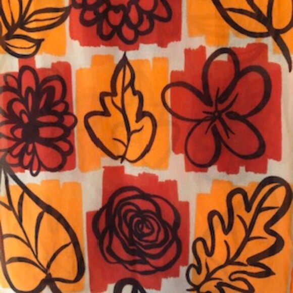 3/$15 Vintage Autumn Leaves Floral Silk Scarf Orange Red-Orange Black Cream - Picture 2 of 3